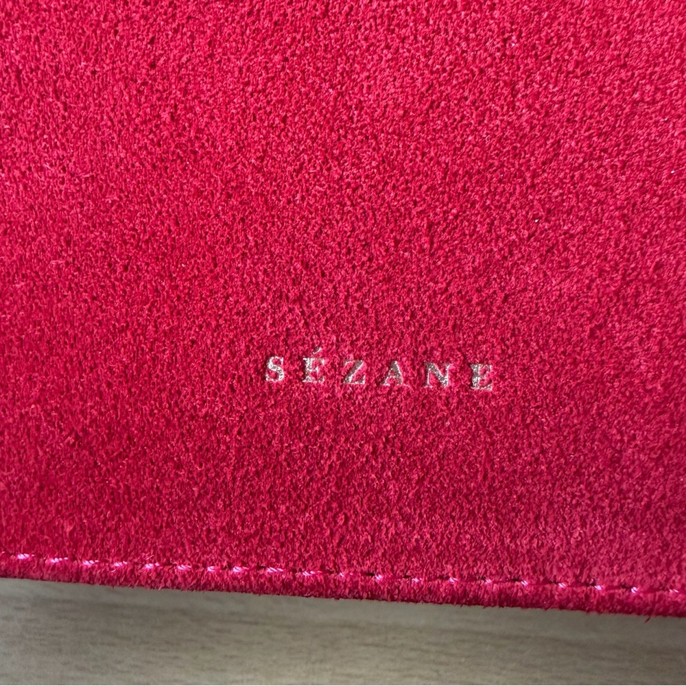SEZANE RED SUEDE ZIP TOP SHOULDER BAG GOLD COLR METAL CHAIN LEATHER STRAP UNUSED - Picture 14 of 16